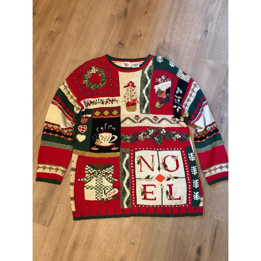 Vintage Nutcracker Christmas Sweater M Emboidery Patchwork Noel 90s Grandmacore